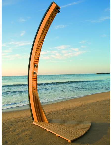 Douche solaire ODALO courbe avec socle, avec robinetterie